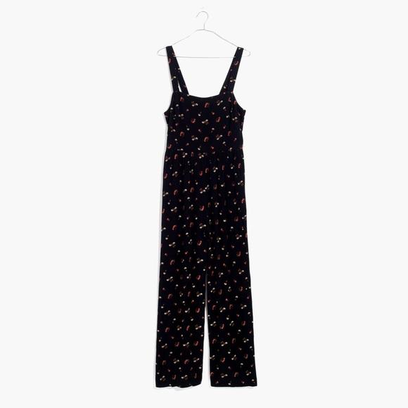 Madewell Smocked Jumpsuit Black Floral Print Size 0 - Picture 1 of 6